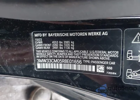 2024 BMW 230I xDrive z USA, uszkodzony, nr VIN 3MW33CM05R8E01656